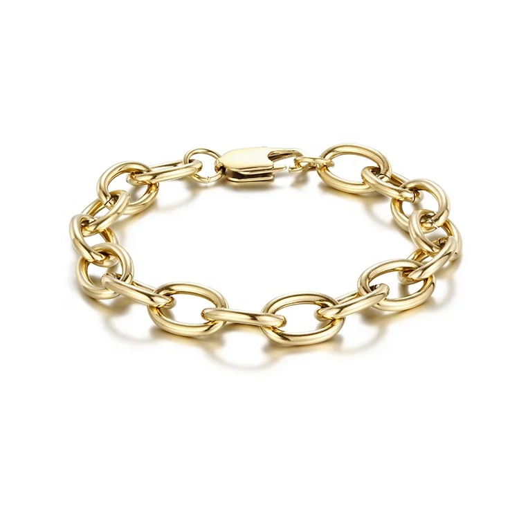 

2021 Fashion Jewelry Stainless Steel chunky cuban chain 18K gold plated charm bracelet for womem men, Silver/gold