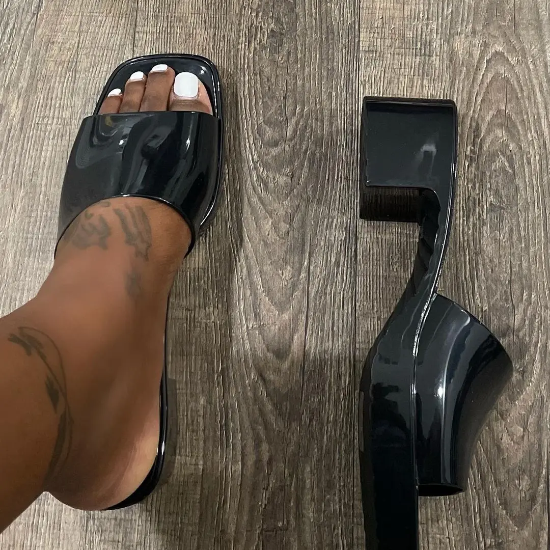 

2021 luxury women's guccu gg clear sandals chunky square toe jelly slide sandals platform heels high heeled sandals for ladies, Picture