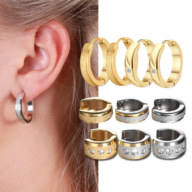 

RINNTIN Wholesale Women Fashion Accessories Rhodium Gold Plated Drop Ear Ring Jewellery Stainless Steel Jewelry Hoop Earrings
