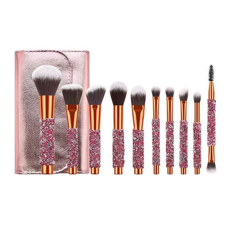 

Produit Kit De Pinceaux Pinceau De Maquillage En Gros Brosse Whole Sale 10 Piece Rhinestone Glitter Bling Makeup Brush Set, Pink, blue