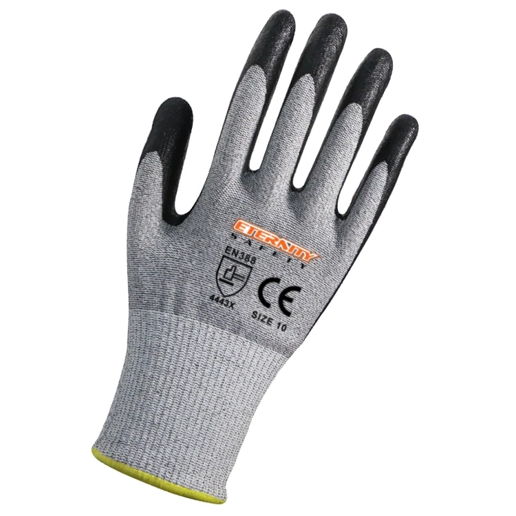 
HPPE lunar foam nitrile coating gloves sticky excellent grip for glass industry cut resistant hand work 