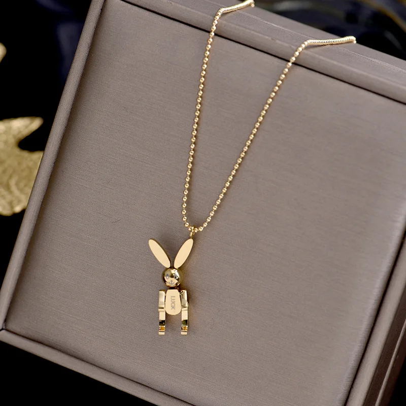 

fashion titanium real gold plated luck rabbit animal necklace pendant