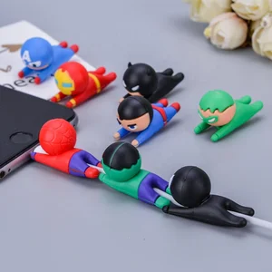 SIKAI Cartoon 3D Phone Accessories Superman Batman Iron Man Captain America Marvel Comics Silicone  Protector Cable Animal Bite