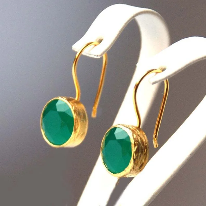 

Fashion Emerald Jewelry Elegant Women 18k Gold Plated Simulation Jade Hook Dangle Earrings, Green