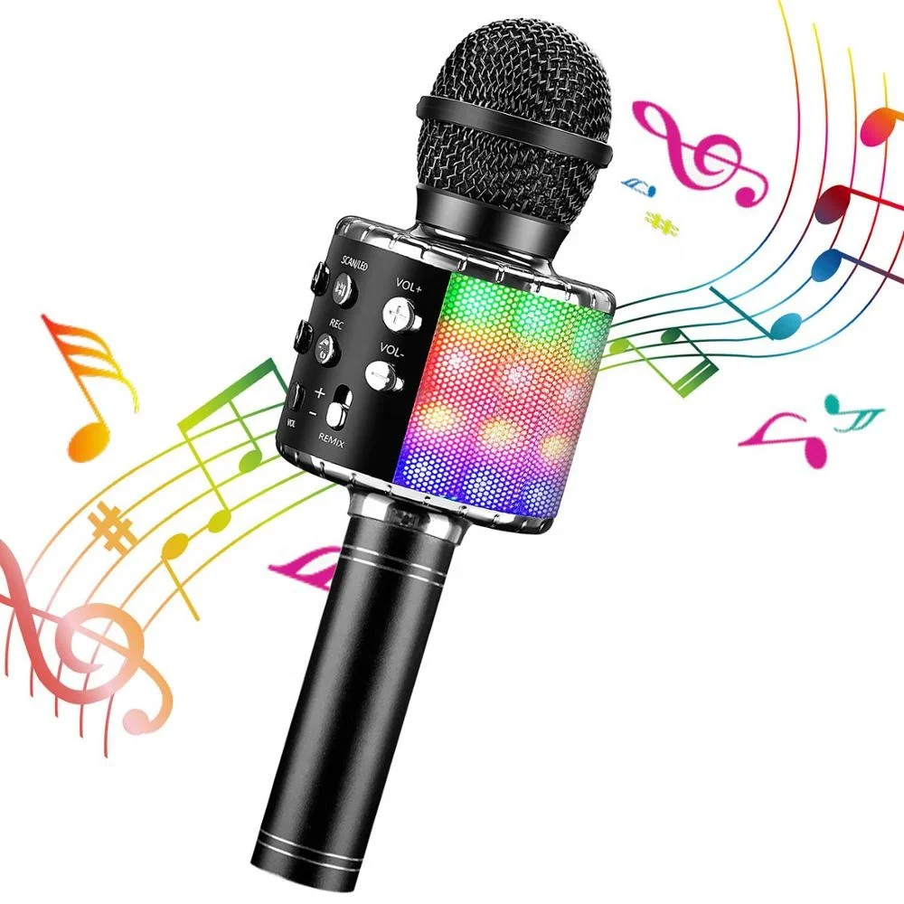 

Wireless Karaoke Microphone with Controllable LED Lights Portable Handheld Karaoke Speaker Machine Christmas Birthday, Gold, rose gold. black