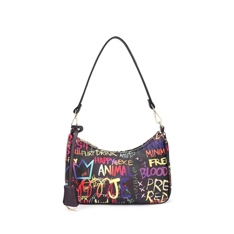 

Graffiti PU handbag Art Printed Princess Fashion Women Bag Designer shoulder cross body style famous Ins hot Graffiti handbag, Colorful & black