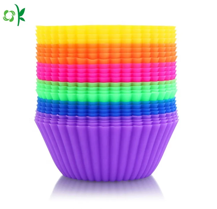 

OKSILICONE New Arrival 6pcs Pack Nonstick Kitchen Homemade DIY Silicone Muffin Cake Cup Mold Round Shape For Baking Cupcake Mold, Pink/green/blue/yellow/red/rose red/orange/purple