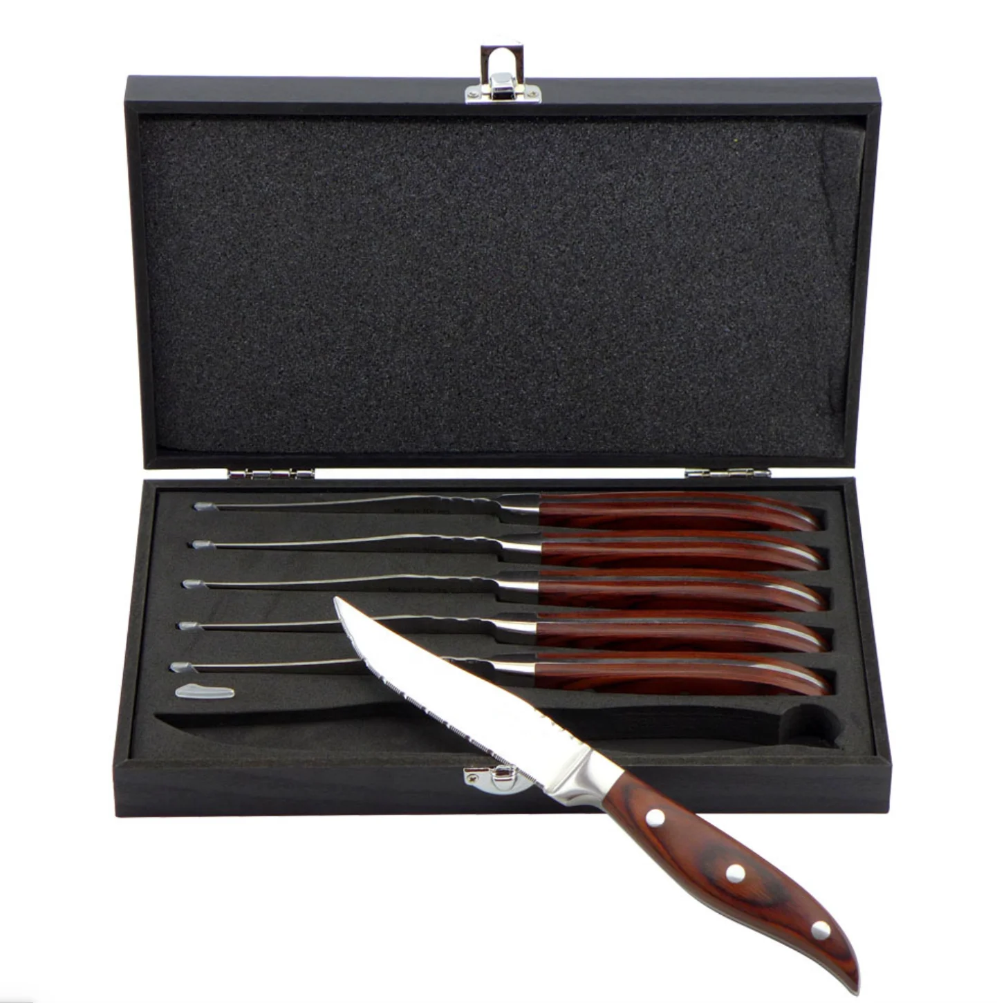 

6 Piece Steak Knife Set Sharp Serrated Blade knives With Laguiole Style Wood Handle