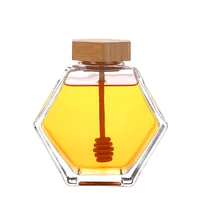 

New Design 180ml 280ml 380ml 750ml Hexagon Glass Honey Jar With Wooden Cap