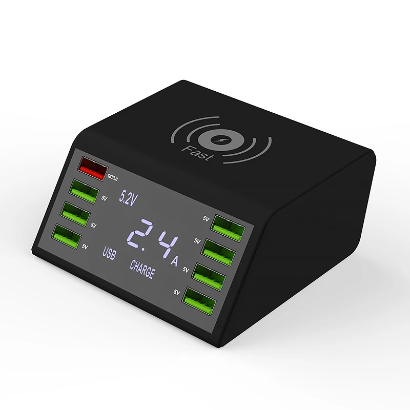 

LAIMODA EU/US/UK/AU Multi-port USB Mobile Phone Charger LCD Large Screen LCD Display QC3.0 Wireless Charger, Black