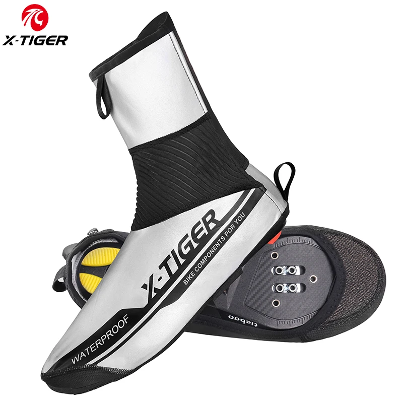 

X-TIGER Reflective Waterproof Cycling Shoe Cover Winter Road Bike Cycling Overshoes Warm Fleece Windproof MTB Bicycle Shoe Cover
