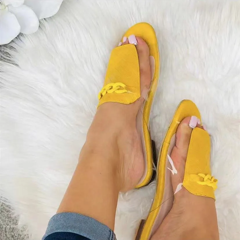 

Chain Solid color Spliced Women's slippers 2022 Fashion flat shoes summer sandals