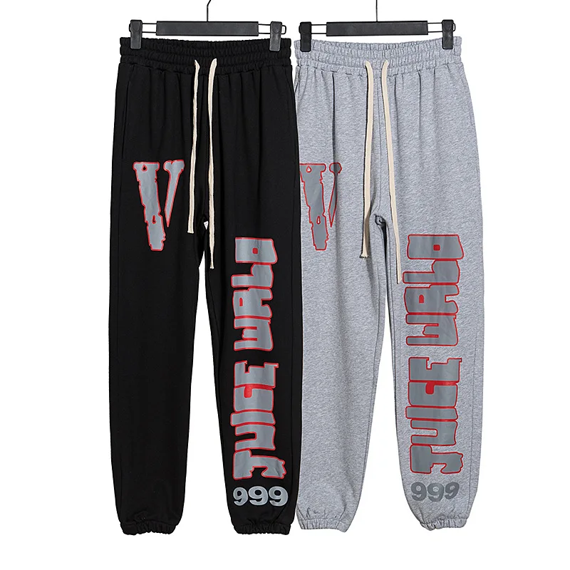 

Hot sale ins unisex VLONES pants letter big V casual stretch waist loose hip-hop big V printing trousers trousers, Customized colors