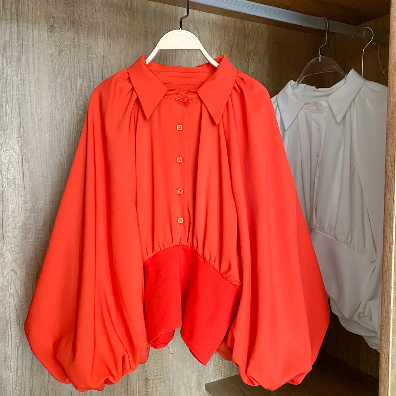 

2021 Spring Autumn New Women's Blouse Solid Color Tops Fashion Lantern Sleeve Ladies Shirt Casual Loose Blusas