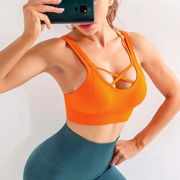 

Sexy Strappy Sports Bra Front And Back Crisscross Yoga Bra Spaghetti Straps Workout Suit Running Crop Top For Women, Black/pink/green/orange