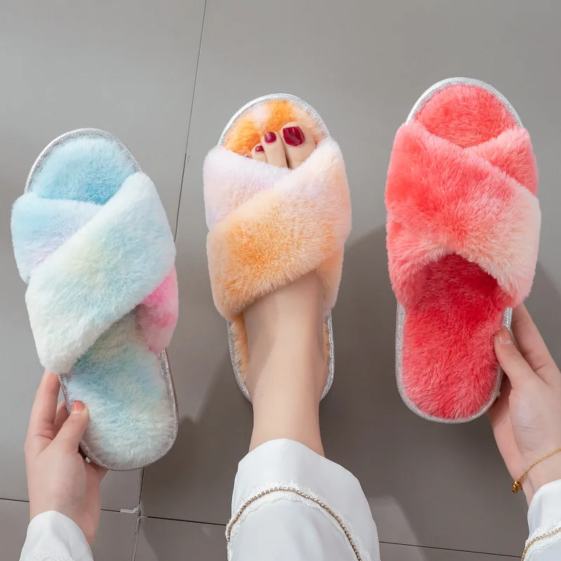 

Dropshipping slippers for women autumn winter flat slippers for women women's fluffy indoor slipper