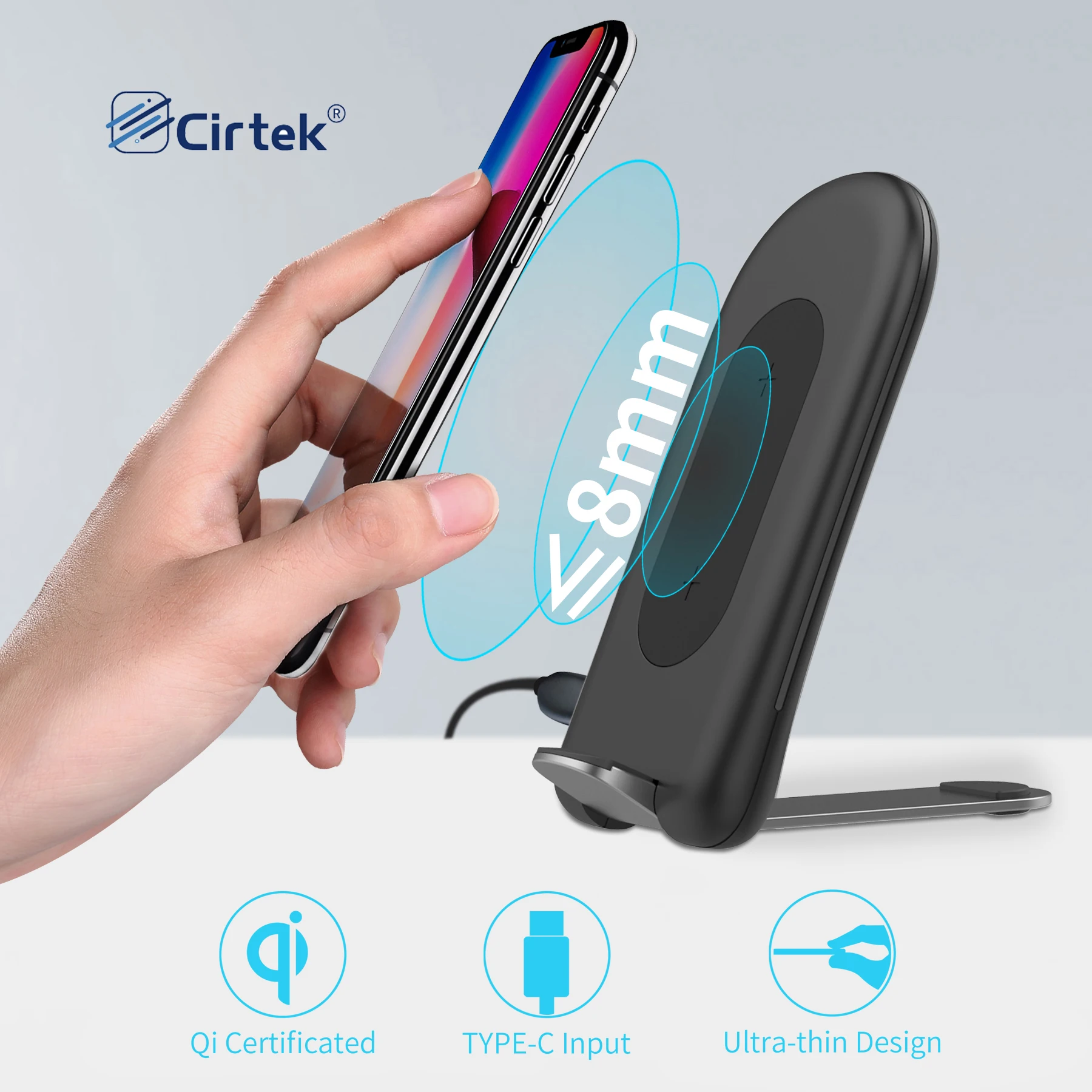 

Cirtek wholesale OEM CE Rohs FCC QI wireless charger blinking 15w super fast inductive charging cordless mobile charger, Black