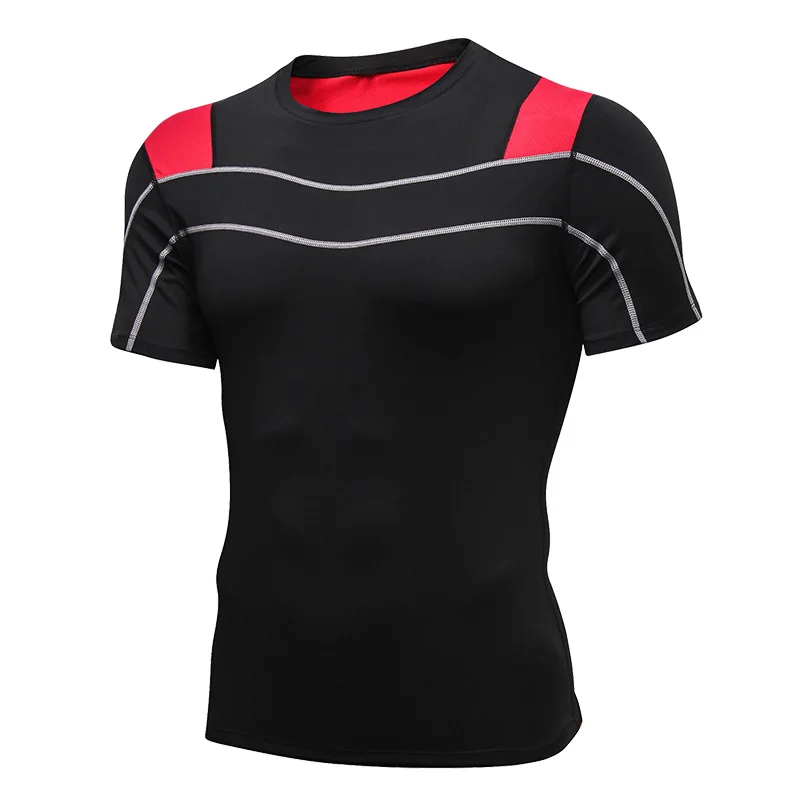 

Men's printed fitness short sleeve training running sportswear breathable high elastic fast dry tight T-shirt