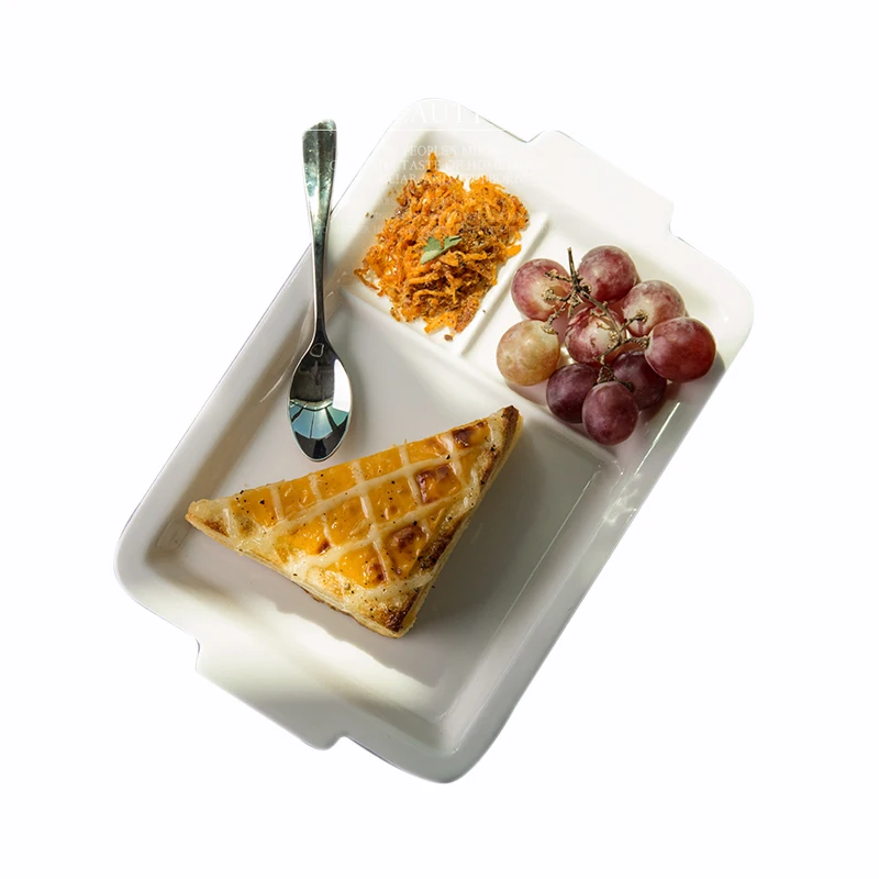 

Wholesale Three Section Fast Food Plate/Snack Tray dinner plates 3 sectional division plates, White