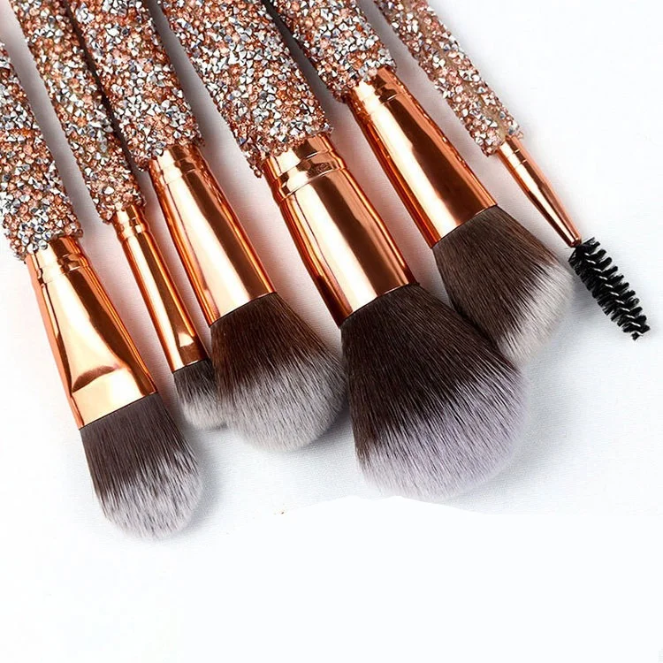 jewel rosegold face hair piece magnet beauty glam 12pcs sparkling brass ferrule handle wholesale synthetic crystal makeup brush