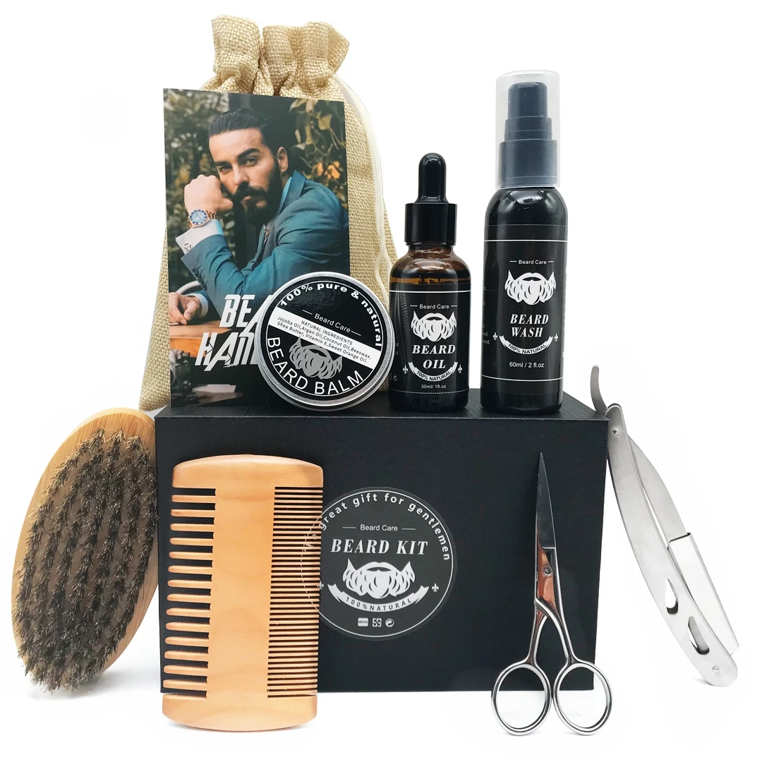 

Barber with Private label Cologne sandalwood Vanilla scent organic growth beard oil beard balm set