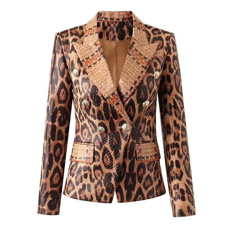 

Spring High Streeet Women Blazer Jacket Unique Snake Pattern Animal Ladies PU Leather Jacket