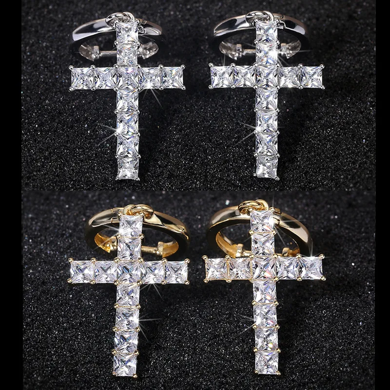 silver stud stainless steel crystal vintage style cross earrings fashion jewelry 