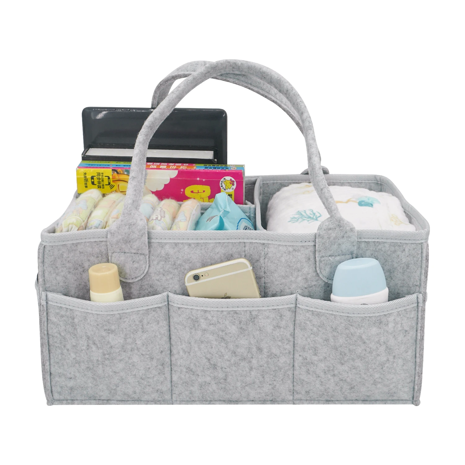 

Cute Gift for Kids Nursery diaper caddy Storage Bin / Portable Large diaper caddy tote / Baby Diaper Caddy Organizer, Gray and green