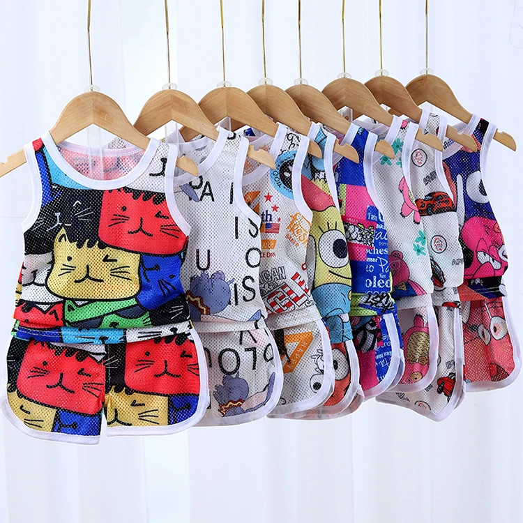 

High Quality summer comfortable print sleeveless top shorts 2 piece casual clothing sets for kids