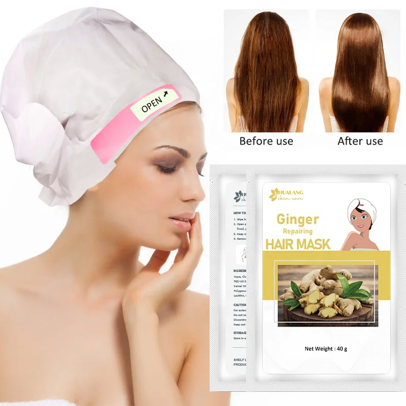 

Private Label Customized Logo Korean Style Keratin Ginger Silk Repair Hair Mask Cap Hair Sheet Mask with Low MOQ luxury packing