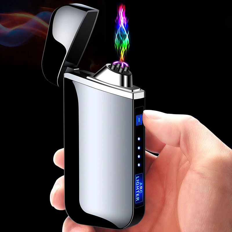 

TW-317 Custom Lighter Cigarette Wholesale Arc USB Electronic Rechargeable Flameless Cigarette Lighter, Black, blue, rainbow, matte silver