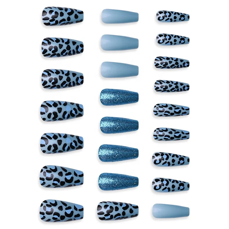 

Hot Sale Nail Tips Full Stick 24 Pieces Blue Leopard Print Nail Tips for Nail Beauty