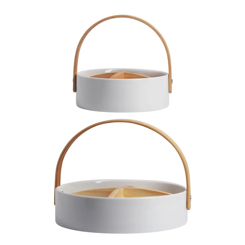 

Nordic simple bamboo wood portable ceramic nut plate candy basket snack plate
