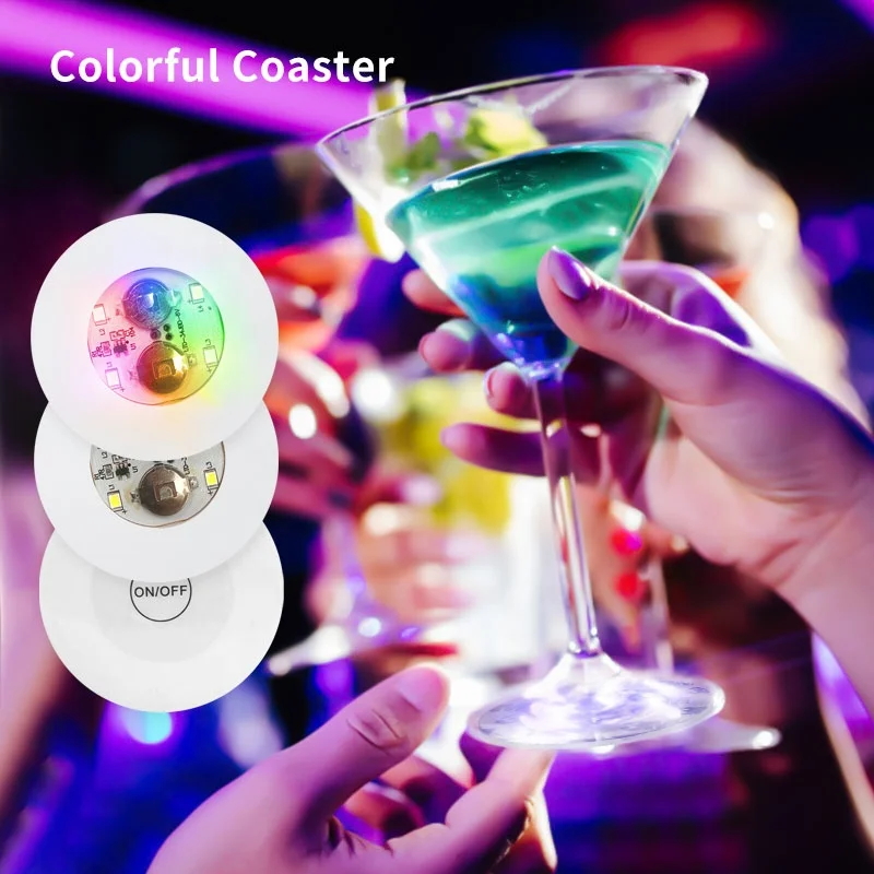 

Wholesale Price Round 3M EVA Glowing Led Coaster 3 Lighting Modes Led Bottle Glorifier Sticker Party Wedding Bar Drink Coasters