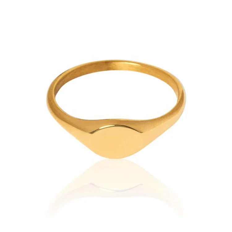 

Minimalistic Fashion Women Pinky Ring 18K Gold Plated Personalized Custom Engraved Stainless Steel Stackable Thin Signet Ring, Gold, rose gold, steel, black etc.