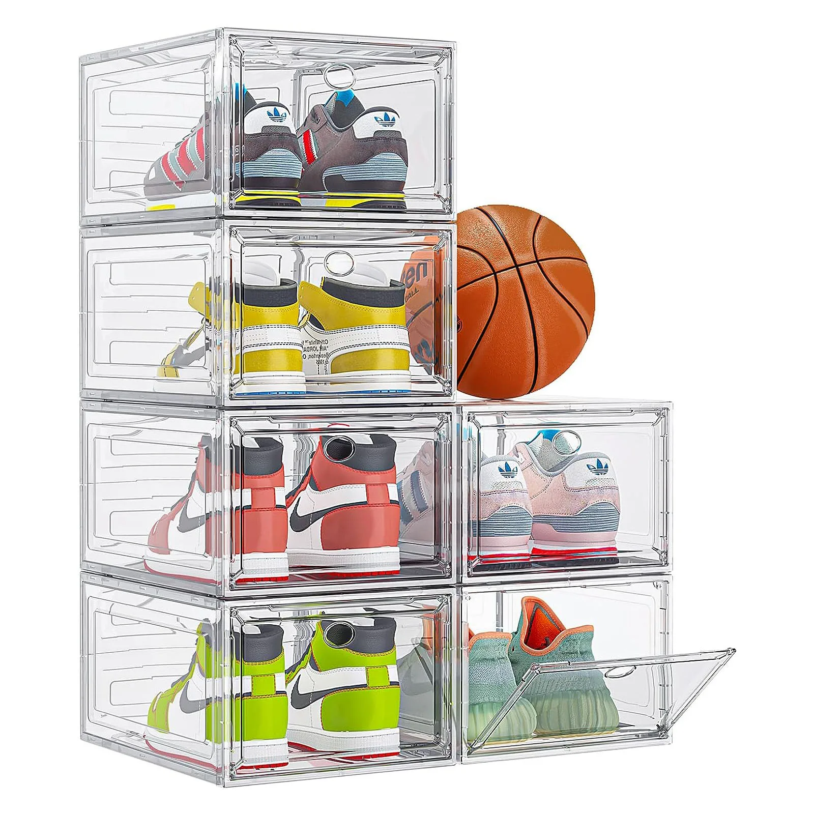 Luxury PP Plastic Injection Molded Modern Rectangle Foldable Household Shoe Box Save Space Eco-Friendly Custom Logo 34x25x18.7cm