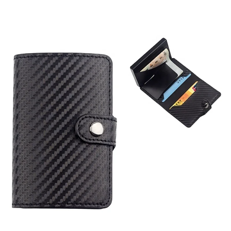 

PU leather Multi-color Aluminum RFID Carbon Fiber Pull Credit Card Holder, Black