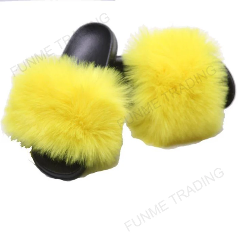 

Fall Winter Ladies Slippers 2020 Fluffy Pink Flip Flop Fox Fur New Design Non Slip