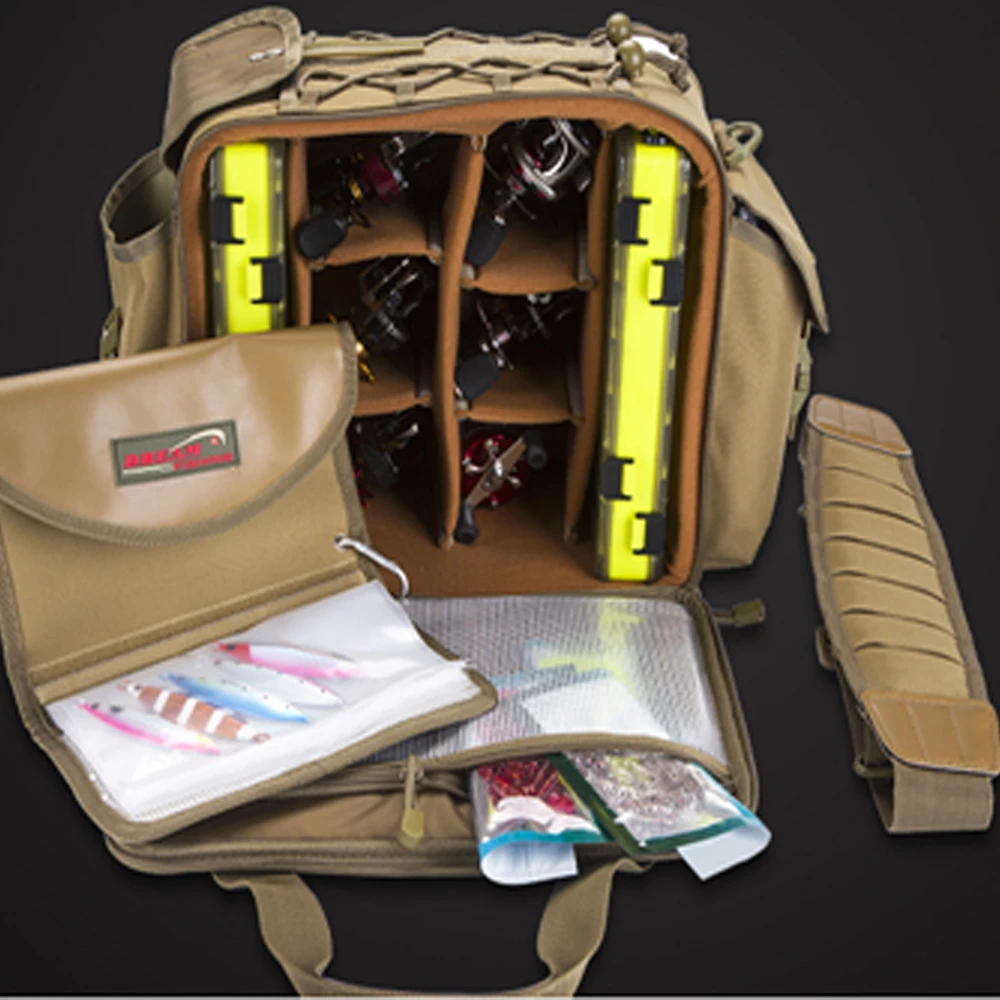

New Outdoor Multifunctional Large Capacity Bag Sports Fishing Bag shoulder Pack with plastic box bag set, Army green,black, khaki