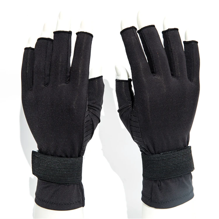 

Factory Wholesale Compression Arthritis Fingerless Half Finger Gloves Copper Infused Compression Gloves