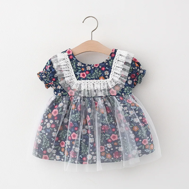 

2021 Summer New Fashion Kids Girls Short Sleeve Flower Tulle Princess Dress