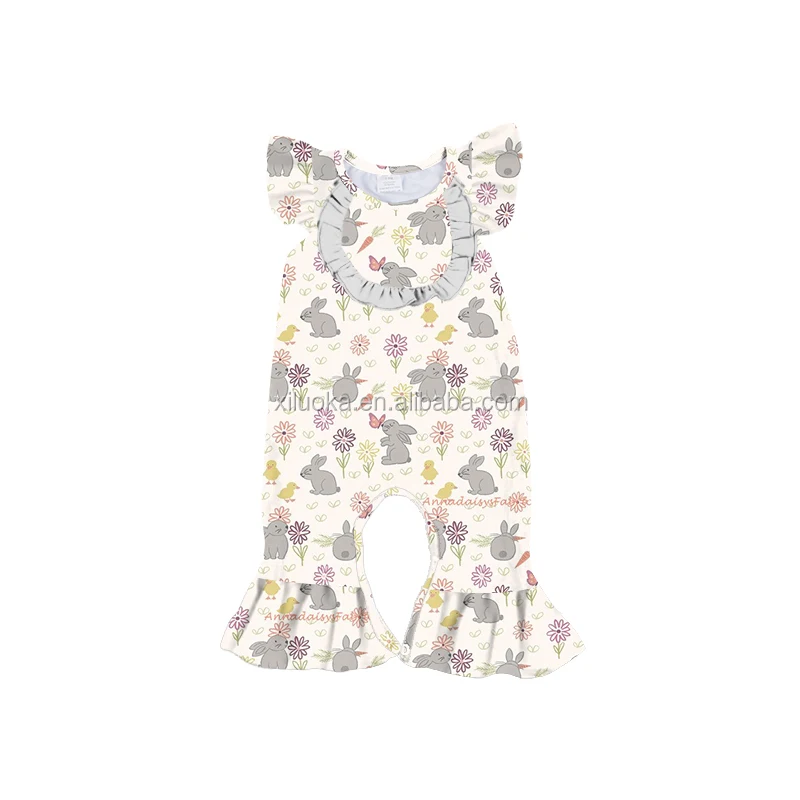 

Wholesale Price Flutter Sleeve Easter Boutique Clothing Baby Girl Bunny Jumpsuit