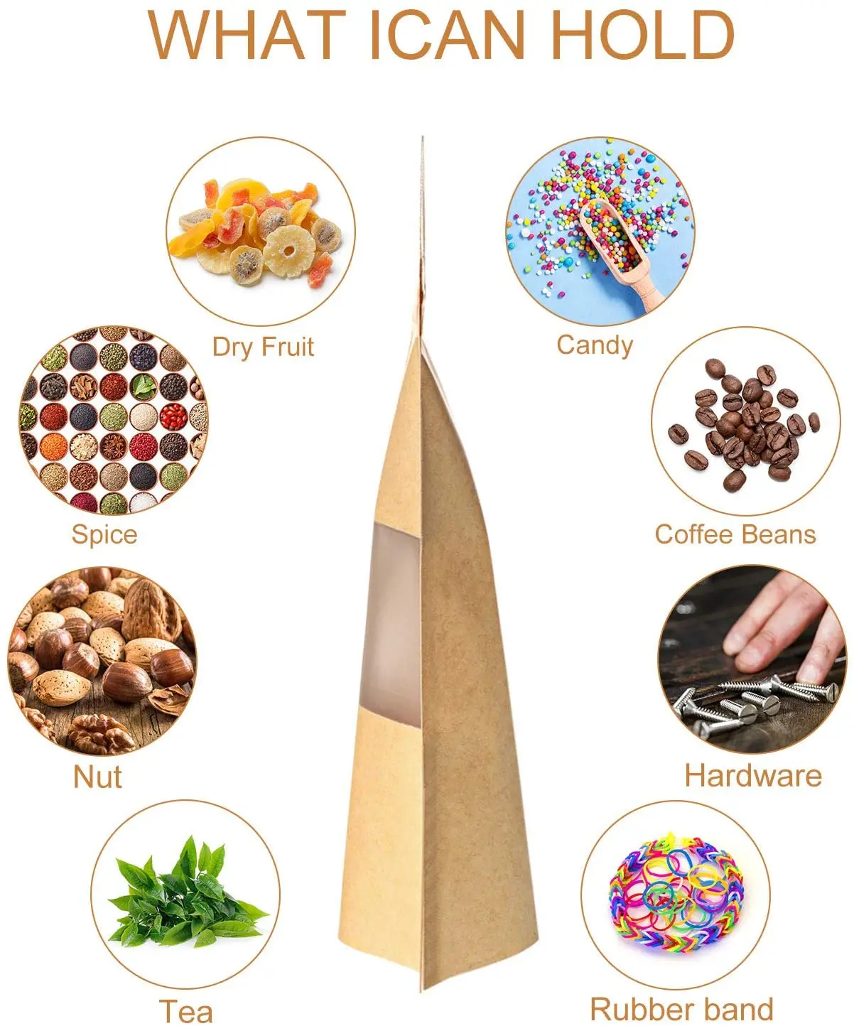 
Custom printed brown kraft paper food and snacks with clear window stand up pouches 