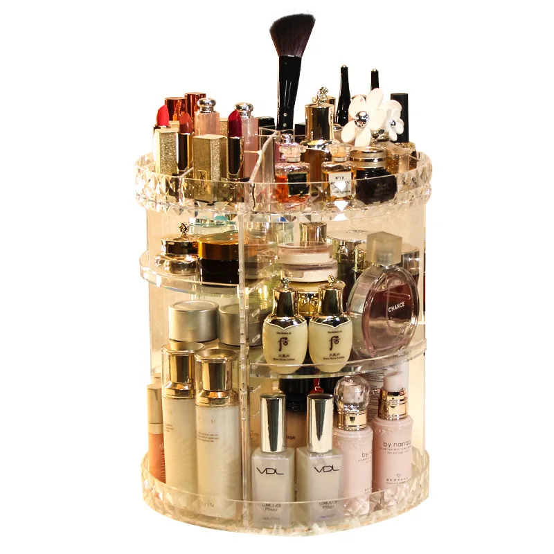 

clear round 360 Degree rotating adjustable cosmetic storage display case make up acrylic rotatable cosmetics makeup organizer, Customized color