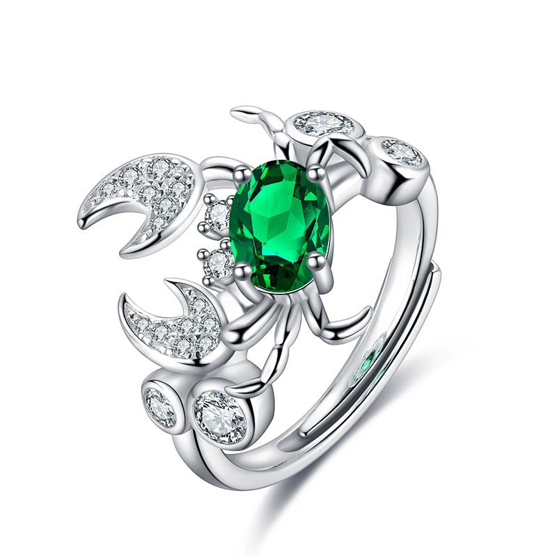 

Anster Crab shape emerald sterling silver 925 jewelry rings Luxury Fashion Created, Green