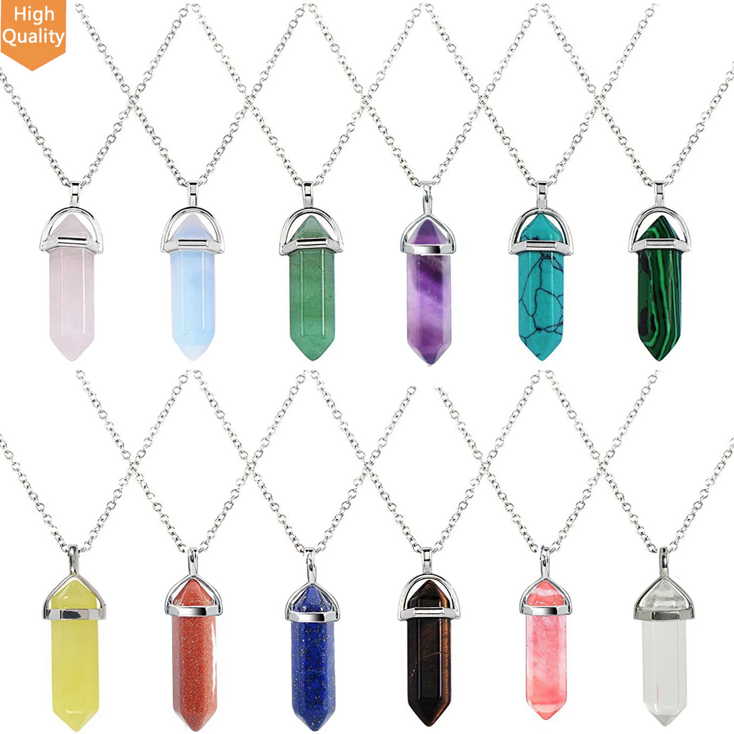 

Wholesale high quality Natural Stone Bullet Shape Healing Point Turquoise Crystal Pendant Necklace Women Jewelry