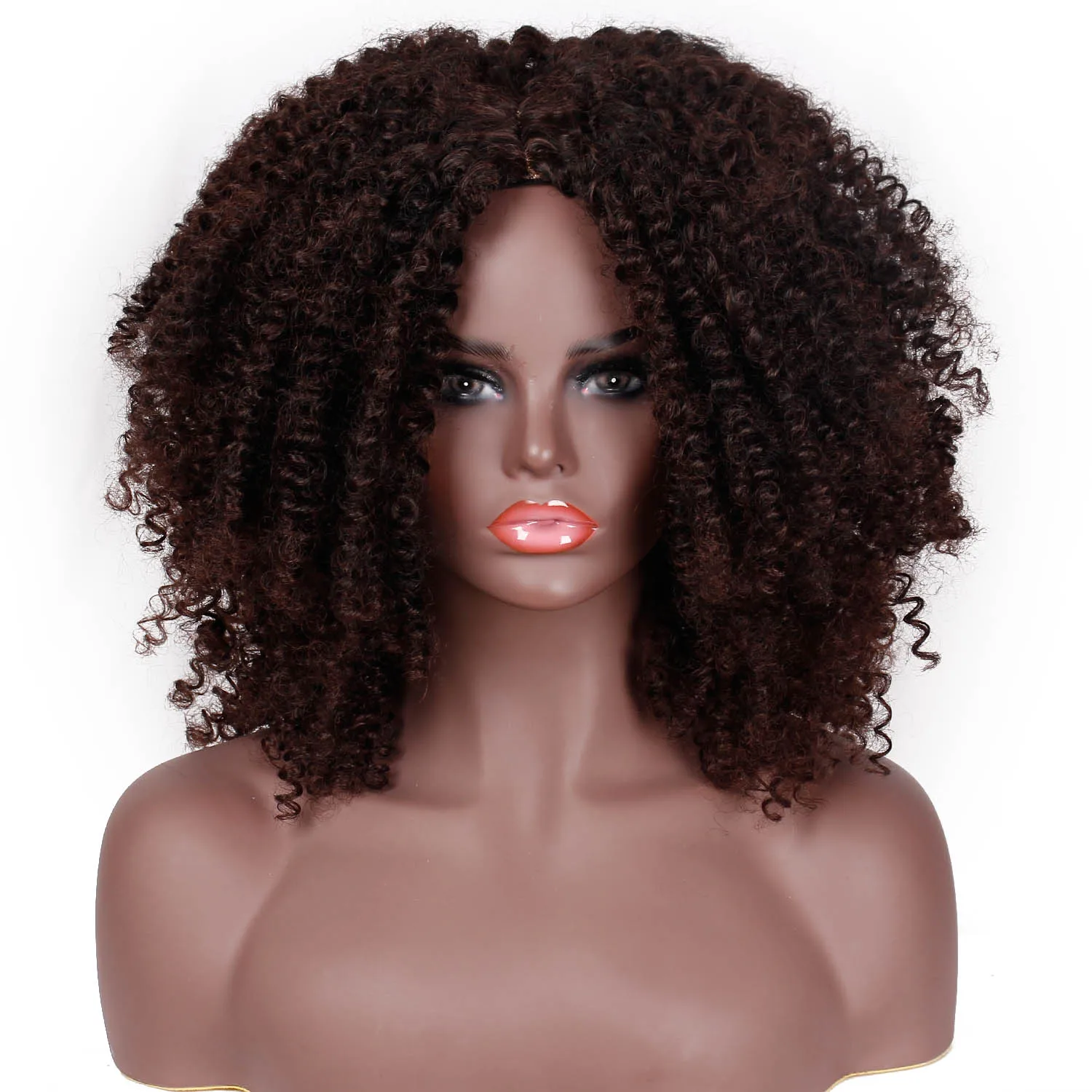 

15''Short Hair Afro Kinky Curly Wig With Bangs For Black Women Cosplay Lolita Synthetic Natural Glueless Brown Mixed Blonde Wigs