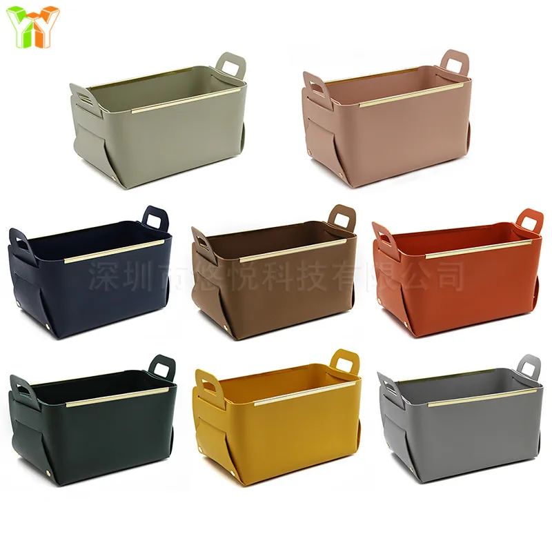 

Wholesale foldable pu leather household storage basket with metal bar in well shape