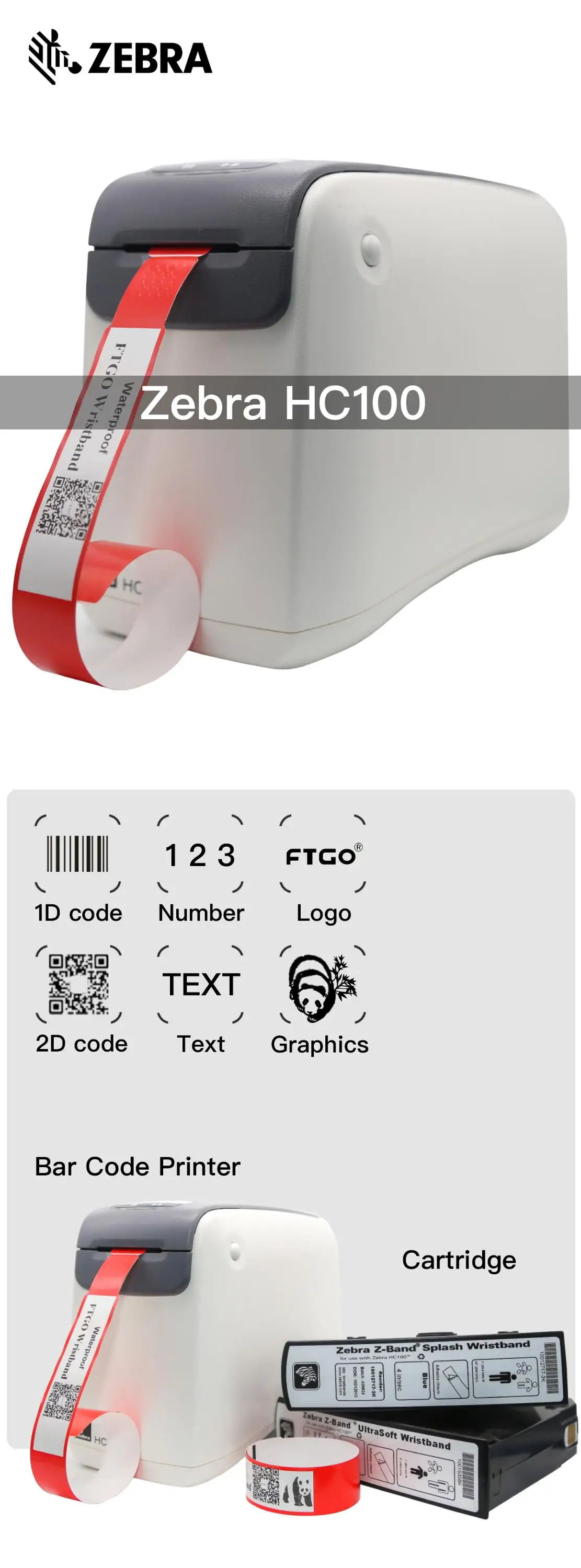 Zebra Hc100 Barcode Id Printer For Patient Thermal Wristband Cartridge In Roll Buy Zebra