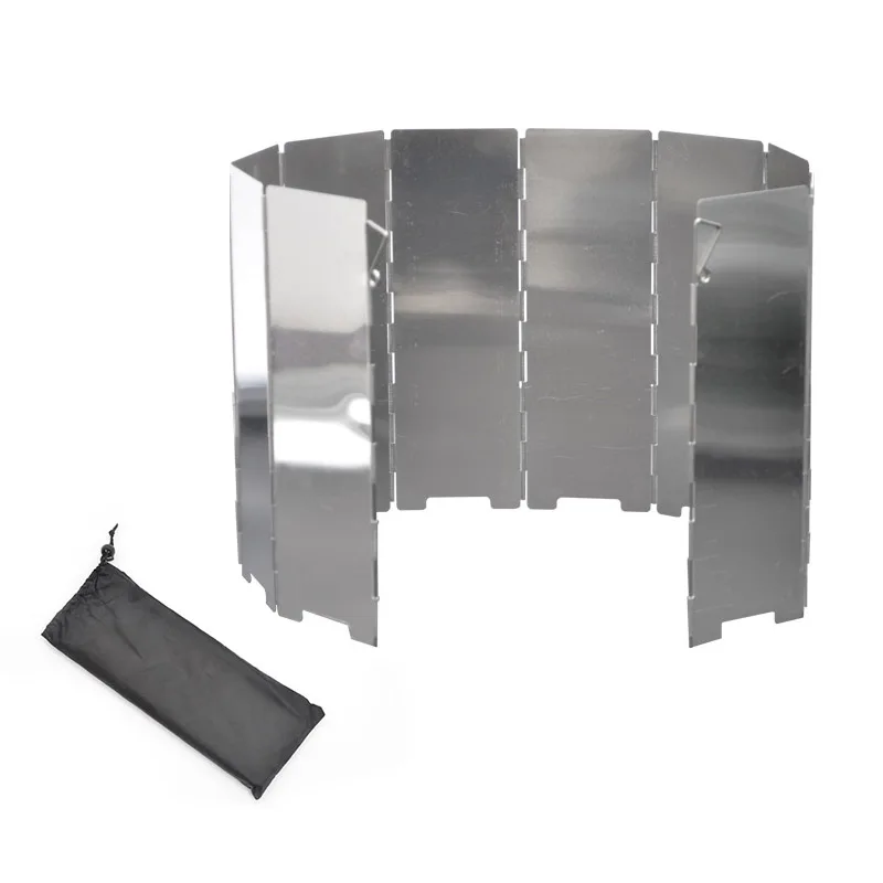 

Outdoor camping burner stove 10 pieces aluminum alloy foldable windshield, Silver
